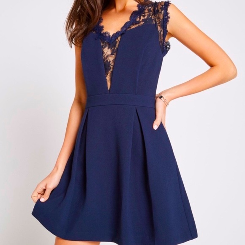 BCBGeneration Lace Inset Dress Navy
